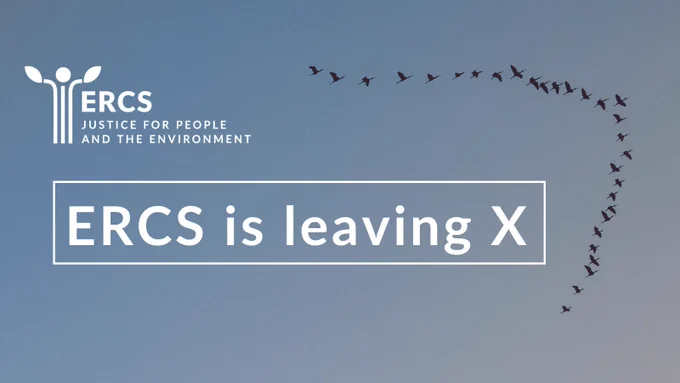 A flock of birds flying away, with the text 'ERCS is leaving X'. 