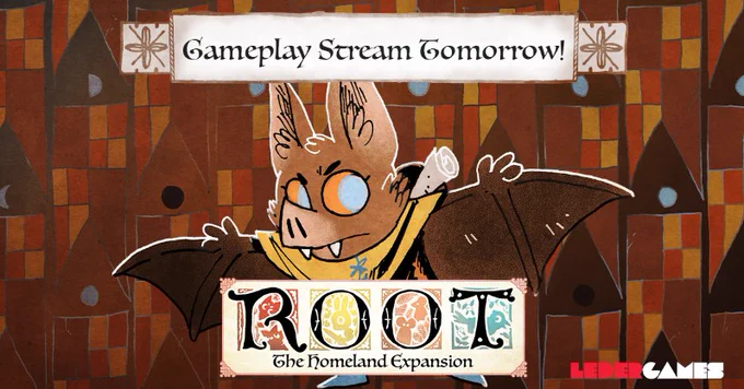 A cute li'l bat with the text: gameplay stream tomorrow!