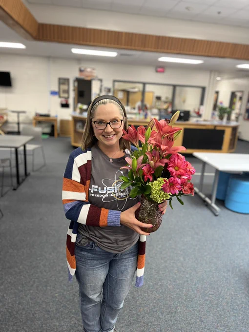 Mrs. Boggs with flowers