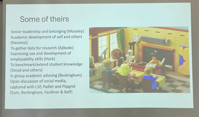 List of publications of people using LSP in Higher Education with a classroom setting made of Lego figures to the right