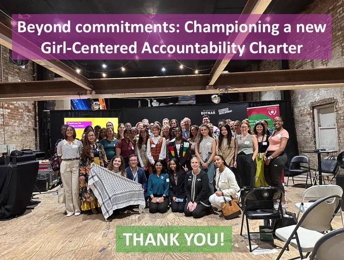 Girl-Leaders, representatives of governments, heads of CSO's including Plan International, AMPLIFY & Restless as well as other stakeholders working with and for girls at the end of the launch of AGIP's Accountability Charter on the 21 of September 2024. In this photograph, a few of the participants look on in gratitude. 