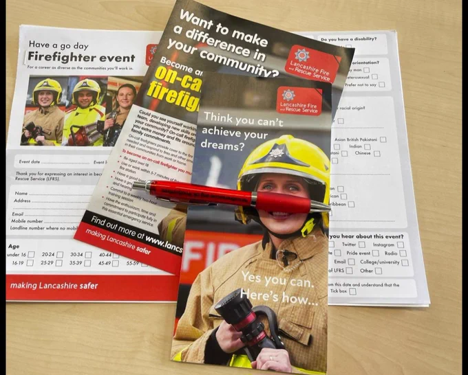A photo of leaflets on how to be an On Call Firefighter 