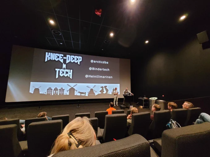 Recording a podcast episode in a cinema
