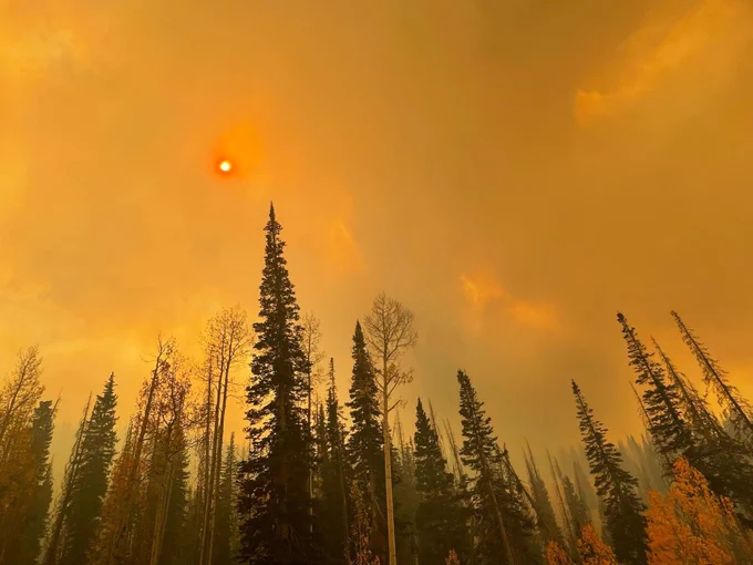 Yellow Lake Fire 10-4-24 Fire Sunset from Hwy 35