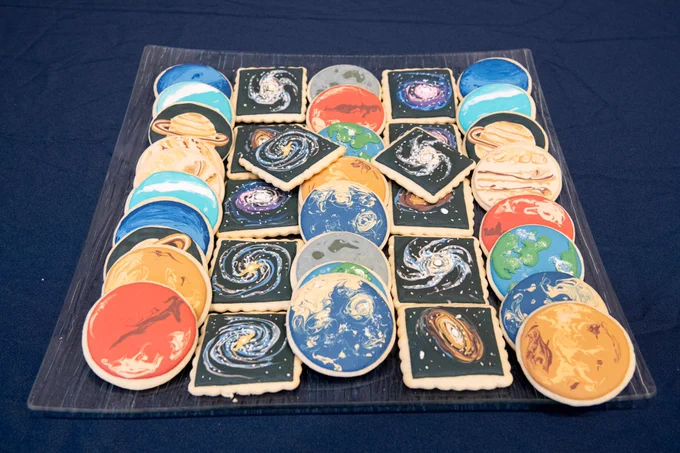 An array of space-themed cookies 