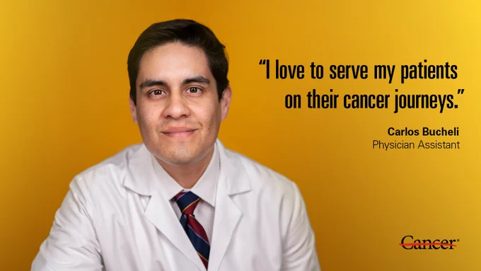 Photo with caption that reads, "I love to serve my patients on their cancer journeys." Carlos Bucheli, Physician Assistant
