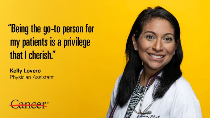 Photo with graphic that reads, "Being the go-to person for my patients is a privilege that I cherish." Kelly Lovero, Physician Assistant
