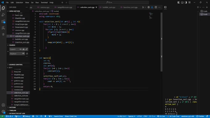 Selectin sort :-- Find the minimum element in unsorted array and swap it 