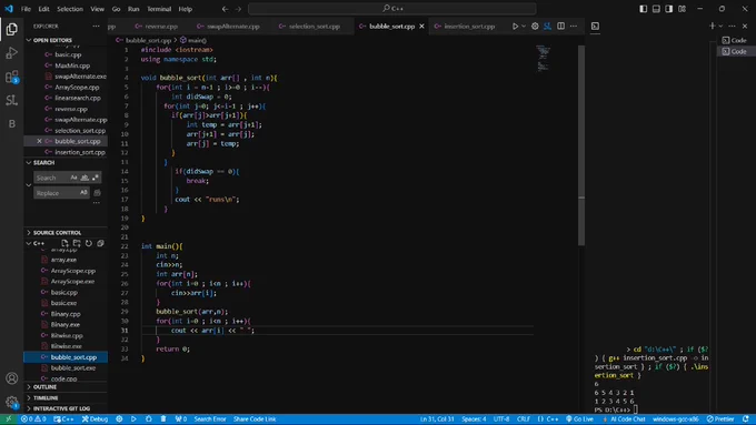 Bubble sort:- push the maximum to the last by adjacent swaps