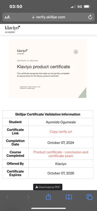 Klaviyo certification with link