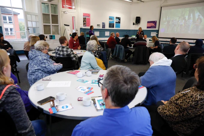 The presiding officer Allison Johnstone speaking to GCVS members and those they work with at GCVS