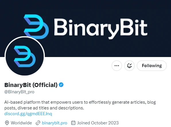BinaryBit verified on X