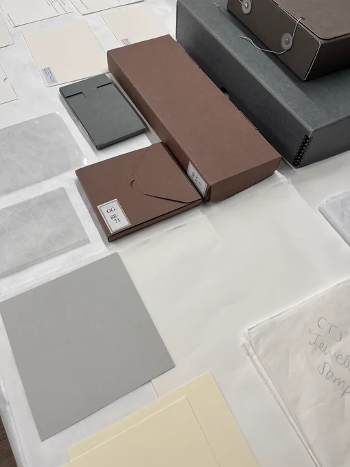 Selection of boxes, envelopes, etc. for housing archival items.
