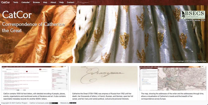 Screenshot of the CatCor homepage