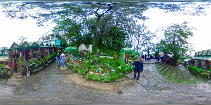 360° panorama of the plant & flower market at Mines View Park, Baguio City, after a drizzle. 