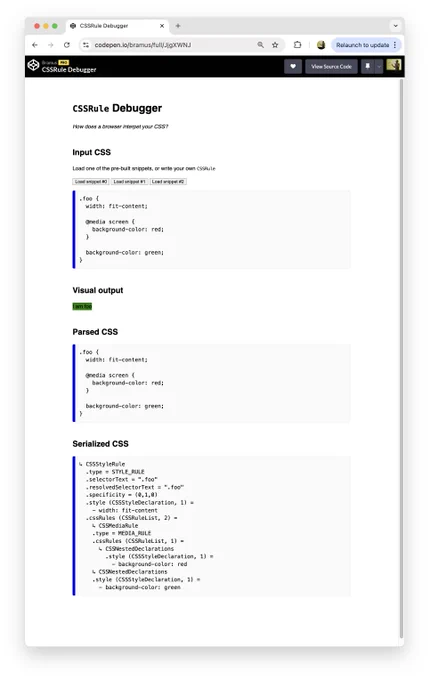 Screenshot of Chrome 130, which does have CSSNestedDeclarations support.
