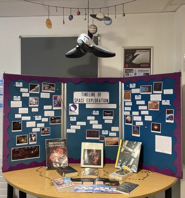 Display for World Space Week, all about the history of space exploration