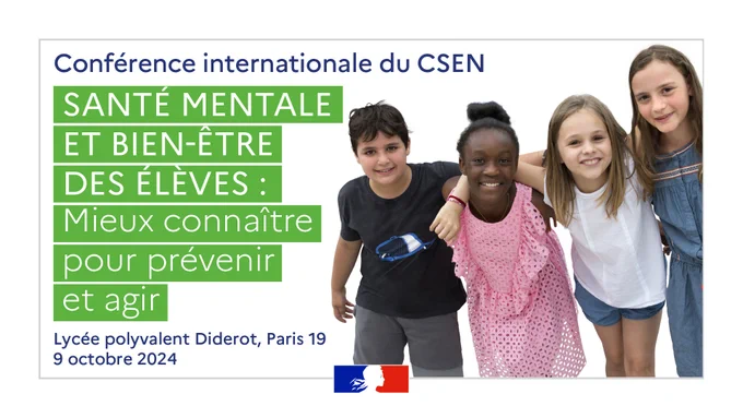 Conférence internationale sur la santé mentale et le bien-être des élèves « Mieux connaître pour prévenir et agir »
Mercredi 9 octobre 2024, de 9 h 00 à 17 h 30, à Paris