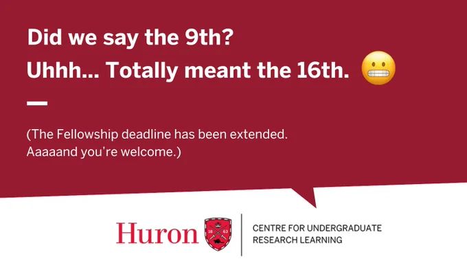 Image description: a speech bubble with an awkward face coming from the CURL logo says, "Did we say the 9th? Uhhhh... Totally meant the 16th."