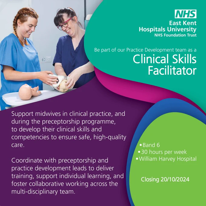 job advert for Clinical Skills Facilitator at East Kent Hospitals University NHS Foundation Trust

