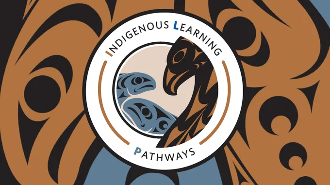 Indigenous Learning Pathways logo. Course artwork based on ʔəlqsən (Point Grey) design by Brent Sparrow (Musqueam).