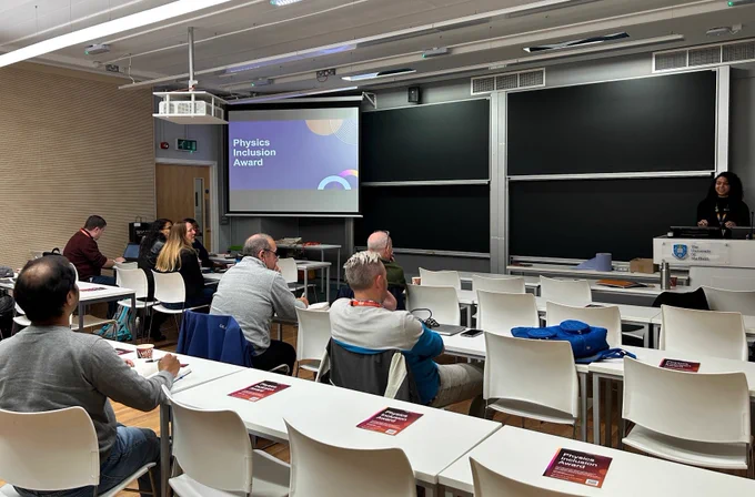 The EDI team presenting at the Physics Inclusion Award Network meeting at the University of Sheffield.