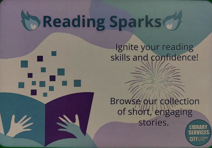 Library Reading Sparks poster which spotlights books that help build reading confidence