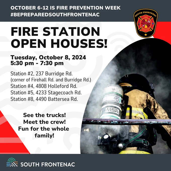 Station #2, 237 Burridge Rd.
(corner of Firehall Rd. and Burridge Rd.)
Station #4, 4808 Holleford Rd.
Station #5, 4233 Stagecoach Rd. 
Station #8, 4490 Battersea Rd.