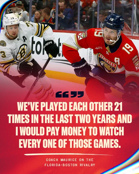 Quote graphic with a Coach Maurice quote that reads:

"We've played each other 21 times in the last two years and i would pay money to watch every one of those games."