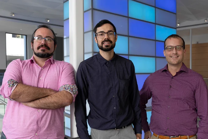 From left, Yannick Poitelon, PhD; Gustavo Della Flora Nunes, PhD; and Michael Weaver, MD, PhD; all studied with the late M. Laura Feltri, MD.