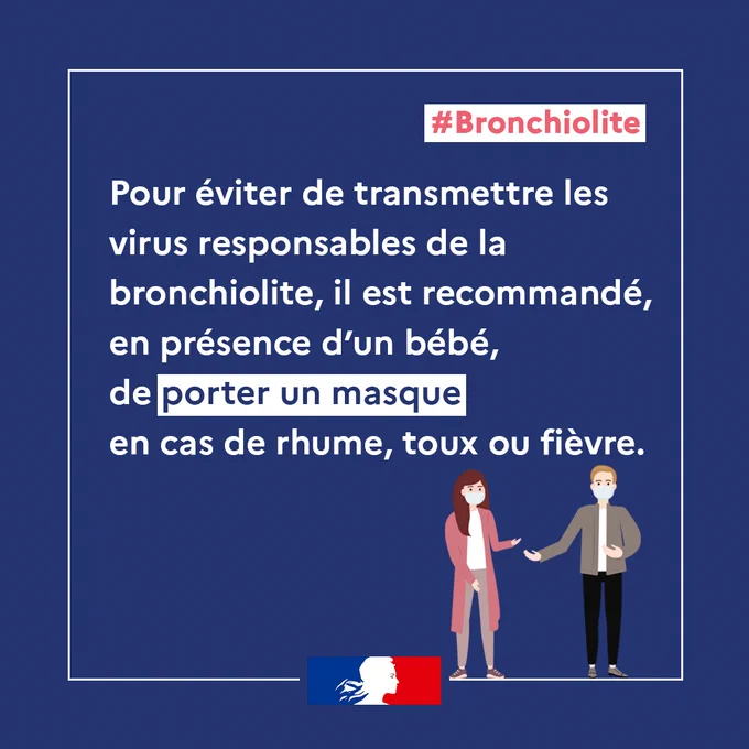 Pour éviter de transmettre la bronchiolite, il est recommandé, en présence d'un bébé, de porter un masque en cas de rhume, toux ou fièvre.
