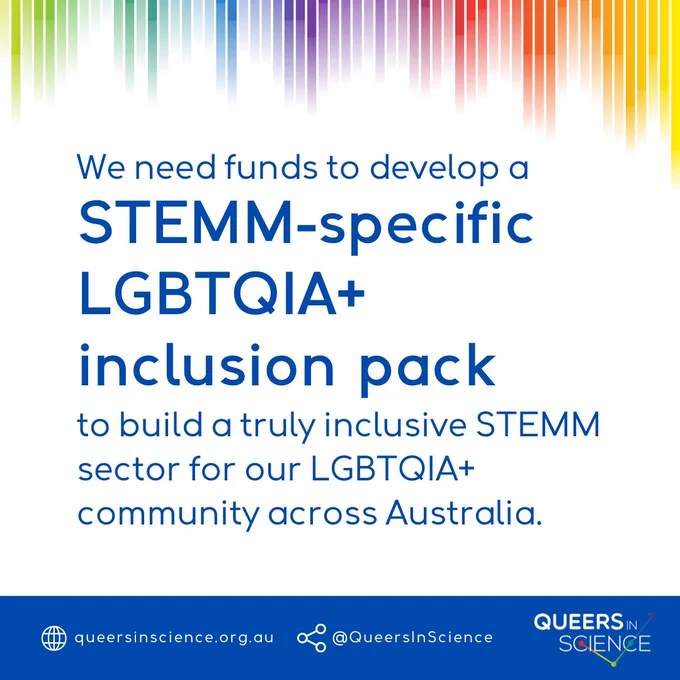 We need funds to develop a STEMM-specific LGBTQIA  inclusion pack to build a truly inclusive STEMM sector for our LGBTQIA  community across Australia.