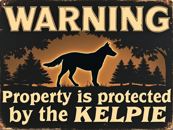 The post is a metal sign photo showing the protective nature of an Australian Kelpie