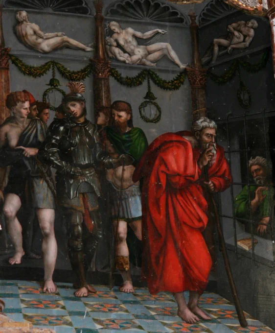 Juan Soreda. San Pablo visita a san Pedro en la cárcel. Retablo mayor de S. Pedro en Valdeande (Burgos)