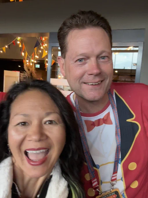 Ussie of Marcel and me. He is wearing a ringmaster tuxedo shirt.