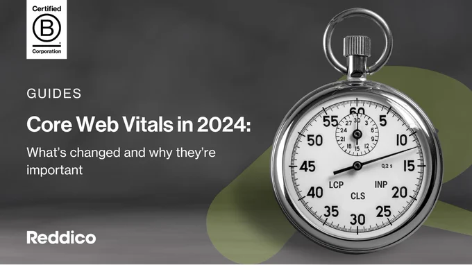 Picture of a stopwatch with the three core web vitals on the face - LCP, CLS and INP