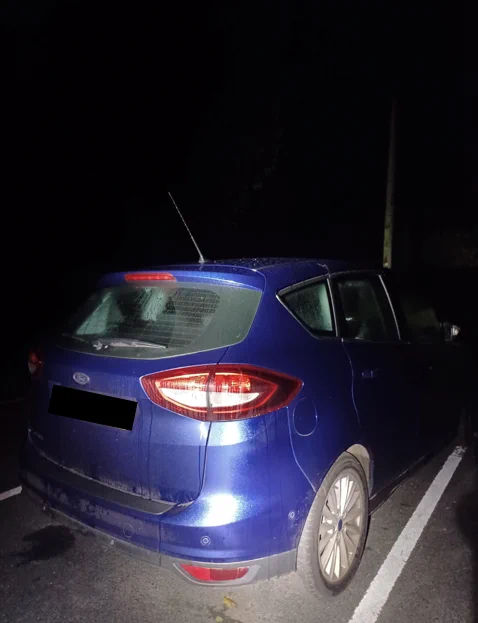 Blue vehicle.