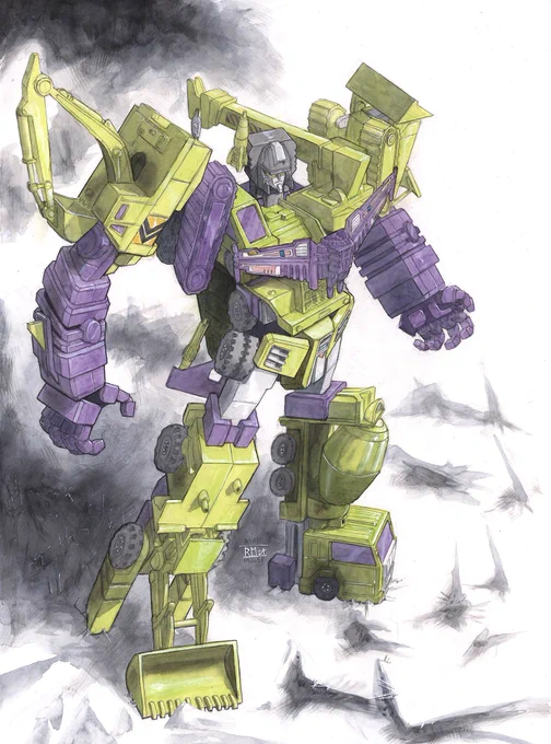 Toy inspired G1 devastator watercolor painting