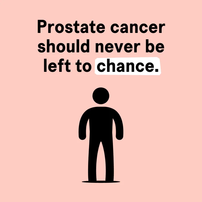 Image featuring a silhouette of a person on a pink background with a message reading 'Prostate cancer should never be left to chance.'