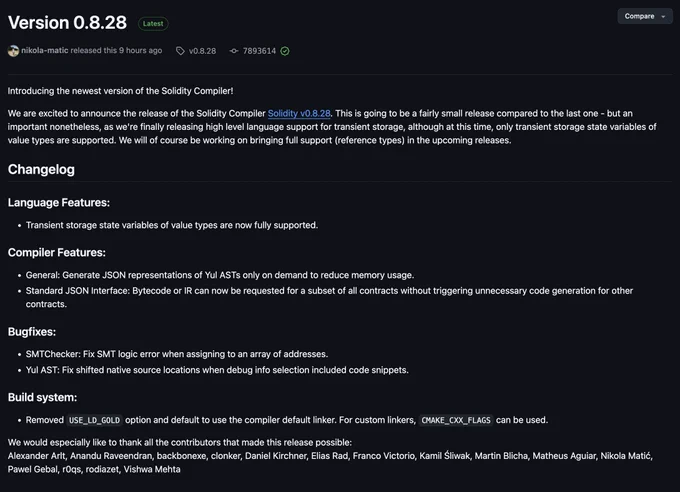 Solidity Compiler v0.8.28 Release