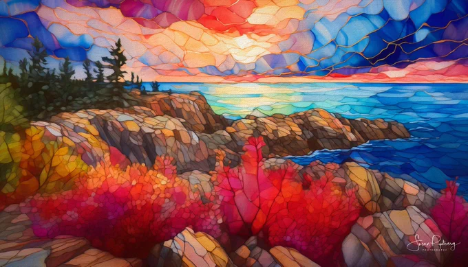 This oil painting brings the wild energy of a stormy sunset over Lake Superior’s Eagle River to life. The deep, brooding clouds contrast with streaks of warm light from the setting sun, illuminating the rocky shore. The textured strokes add dimension, creating an immersive scene of nature’s power and beauty at the edge of Michigan's Upper Peninsula.

© Susan Rydberg