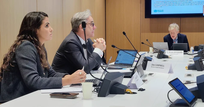 WHO Assistant Director General Dr Bruce Aylward and Health Workforce Director Jim Campbell brief Member States on health and care workforce agenda for World Health Assembly 78, Executive Board