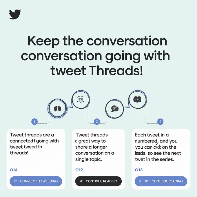 A series of connected tweets with the text "Keep the conversation going with tweet threads!"