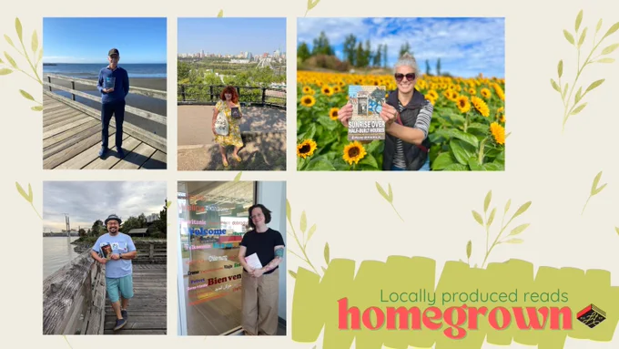 A collage of the five featured authors in today's Homegrown post: Robert W. Mackay, Janice MacDonald, Erin Steele, Pedro Chamale, and Ashleigh Matthews.