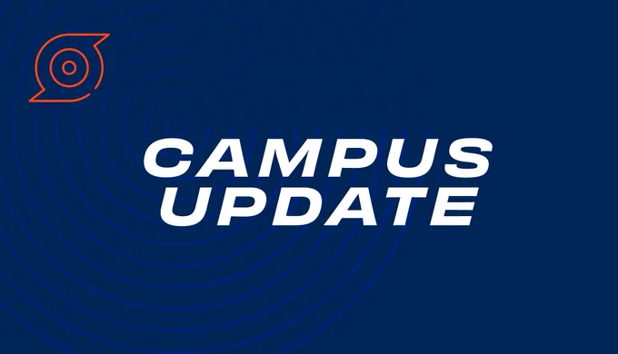 A blue graphic that reads "campus update."