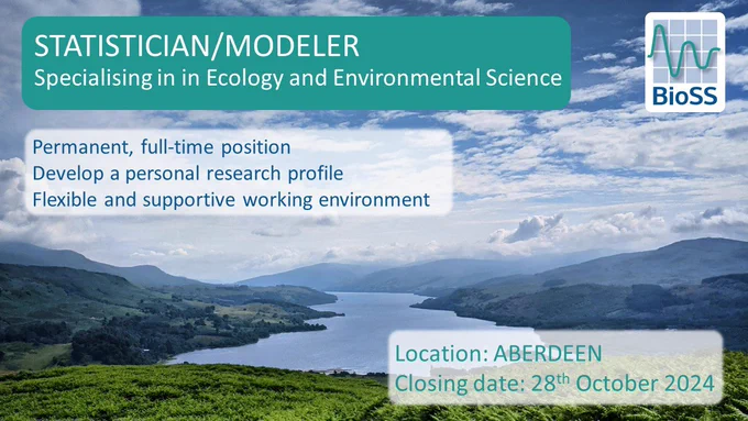 Job advert for statistician / Modeler specialising in Ecology and environmental science. This is a permanent, full-time position with the opportunity to develop a personal research profile within a flexible and supportive working environment.