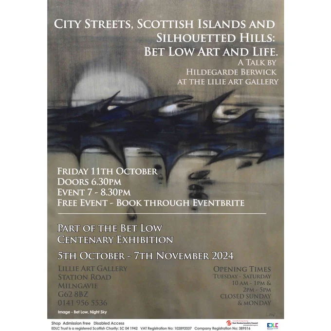 An event poster with an artwork in the background featuring dark abstract waves and bright moon-like disc.