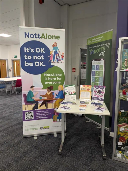 The NottAlone display at Mansfield Library.