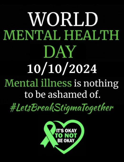 Poster highlighting world mental health day. Mental illness is nothing to be ashamed of. It’s ok not to be ok.