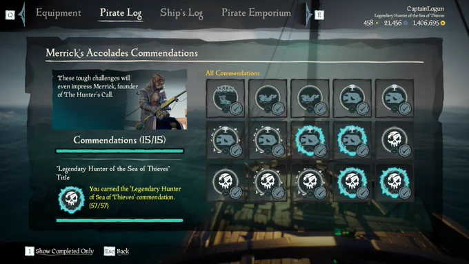 All 57 commendations for Hunter's Call are complete.